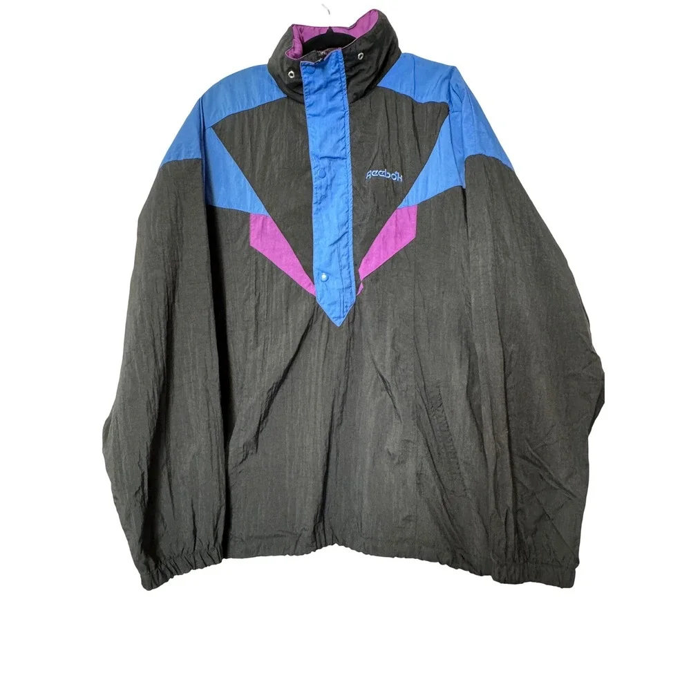 Vintage Reebok Colorblock Windbreaker‎ Jacket Blue Purple Black Retro Athletic
